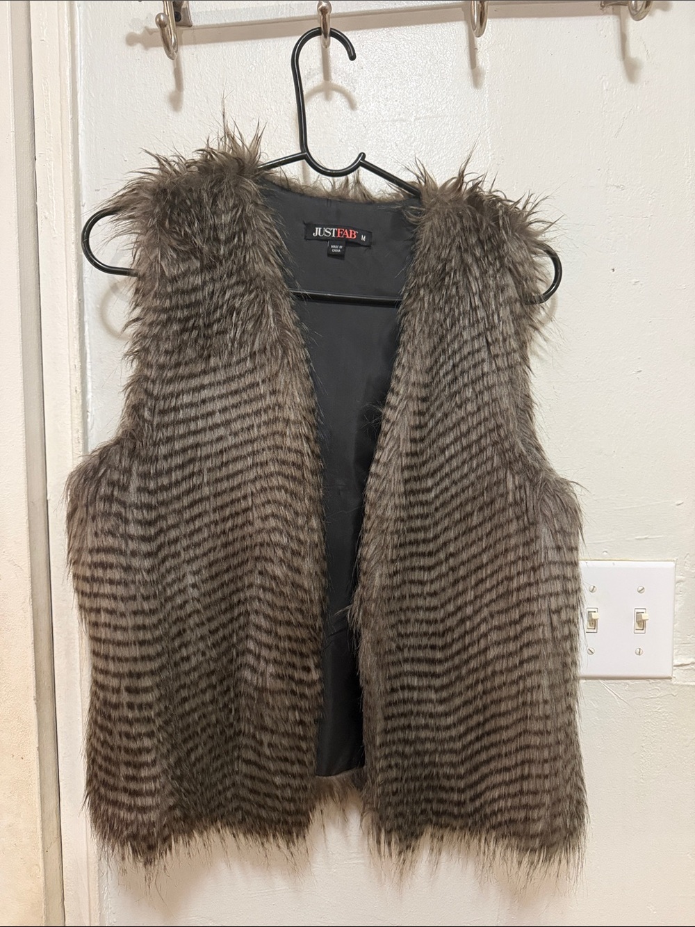 JustFab Kids Brown Faux Fur Striped Vest